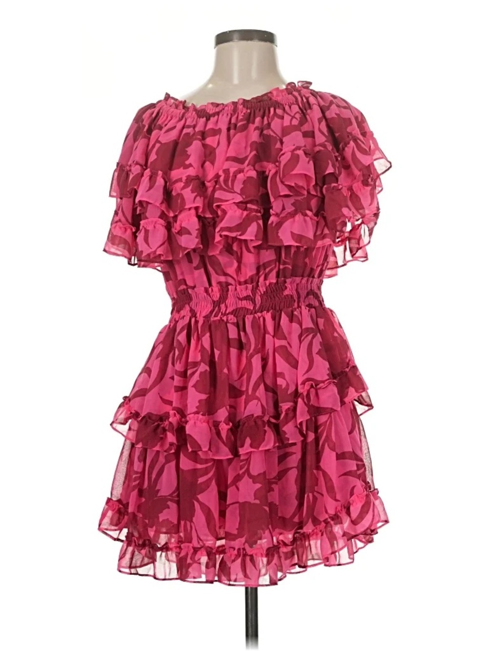 Misa Los Angeles Pink Floral Ruffle Mini Dress